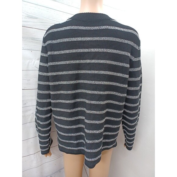 Jones New York Signature Open Cardigan Black Metallic Silver Stripe Texture Sz L - Picture 4 of 9